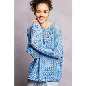 Openwork Round Neck Knit Top with Shiny Detail